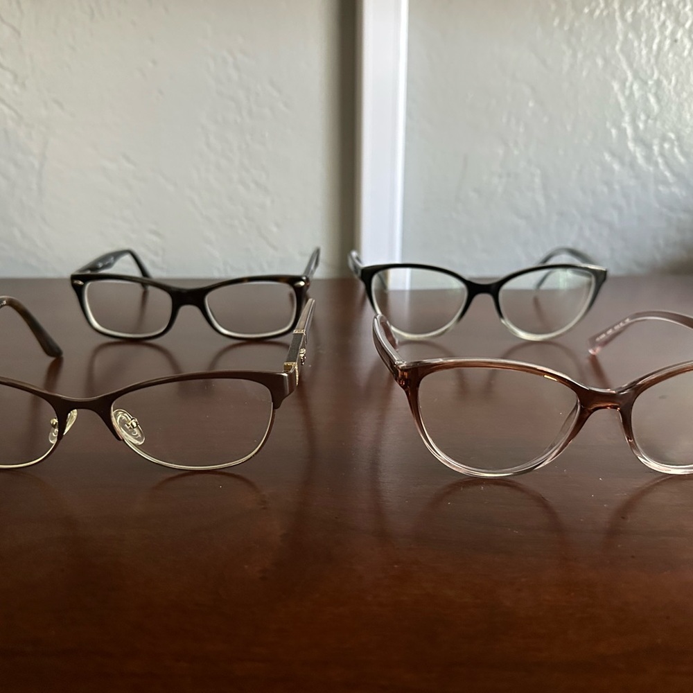 4 pairs Eyeglasses Frames Versace, Raybans, Armani Exchange